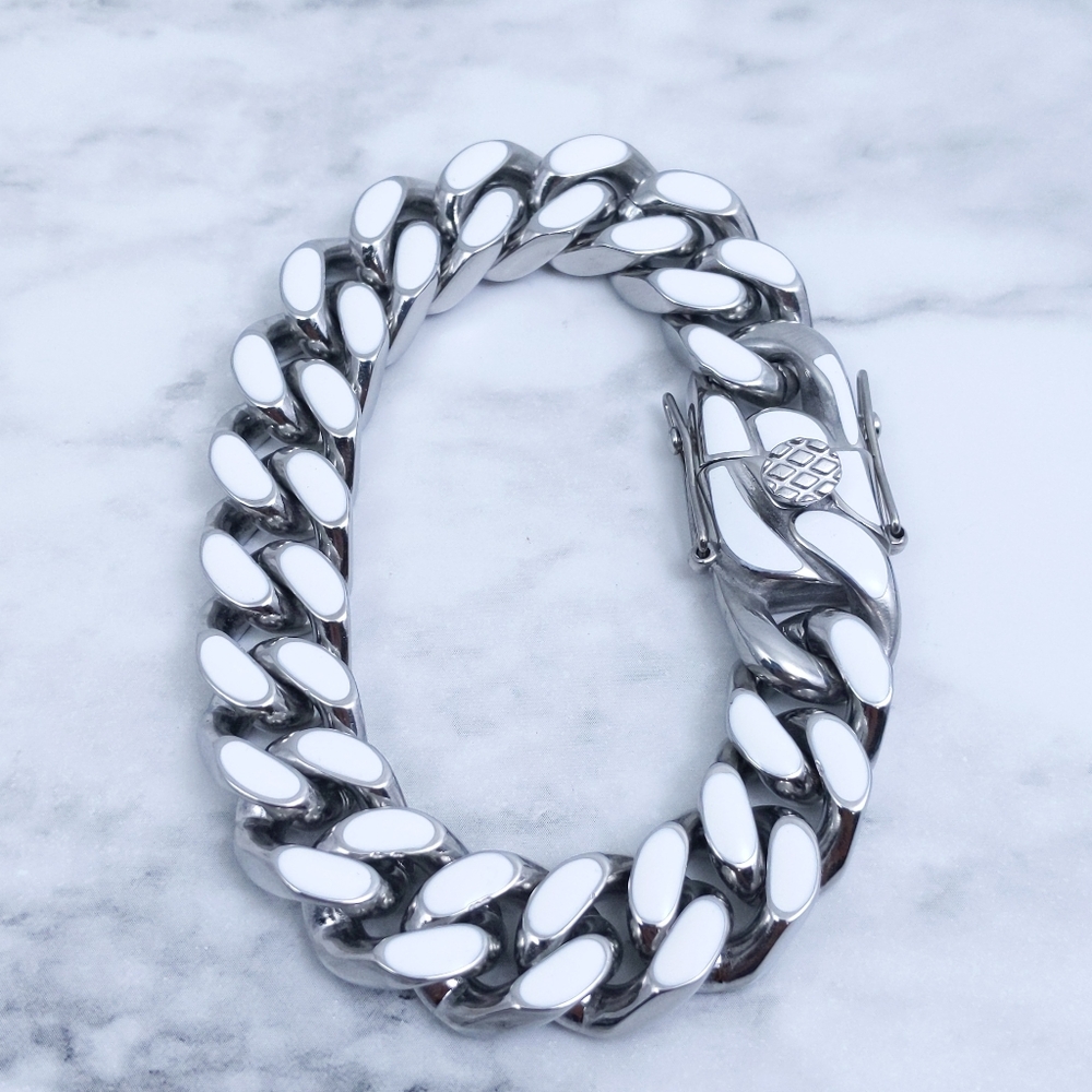 COPY - 7"x12mm Silver White Cuban Link Bracelet